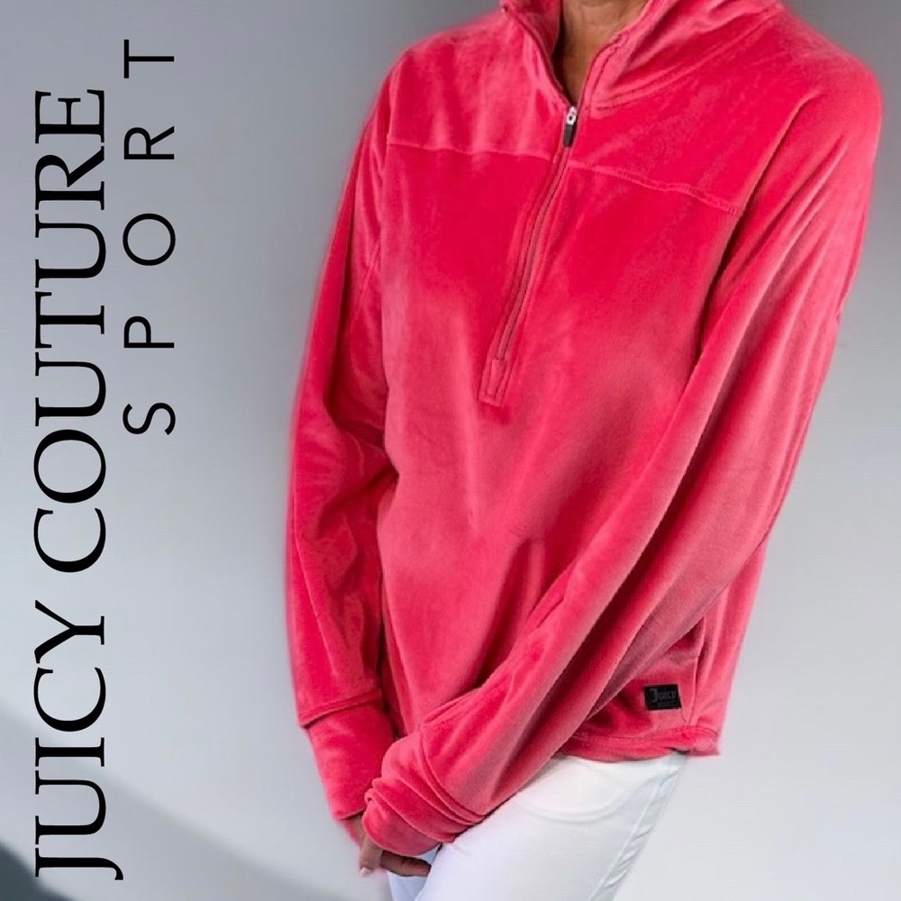 JUICY COUTURE Sport 1/2 Zip Soft Candy Apple Velour Pullover L NWT